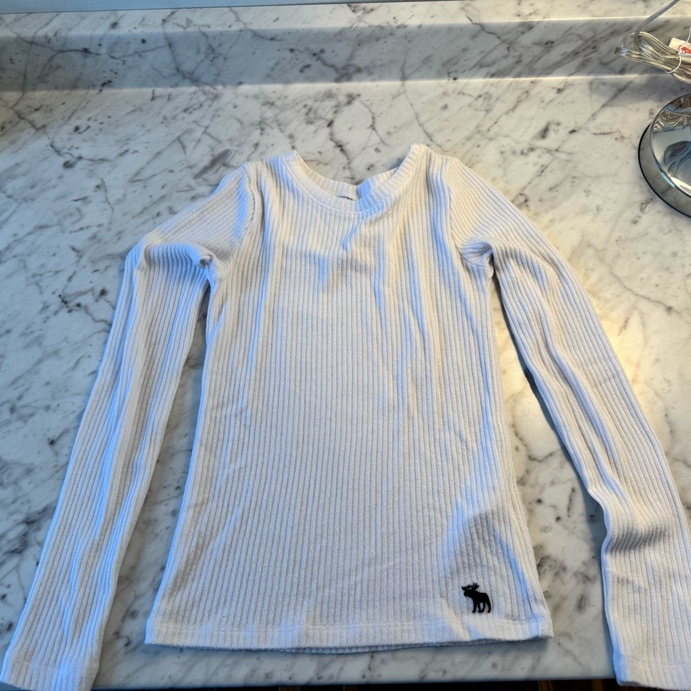 Abercrombie & Fitch White Ribbed Long Sleeve Top